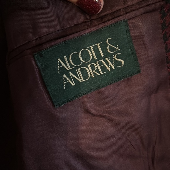 Vintage Alcott & Andrews burgundy and black check wool blend blazer size medium - Picture 3 of 4